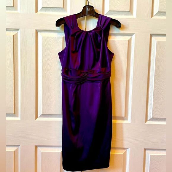 EGGPLANT SLEEVELESS SATIN DRESS by ELIZA J FUULY LINED SIZE 8 EUC - Picture 1 of 5